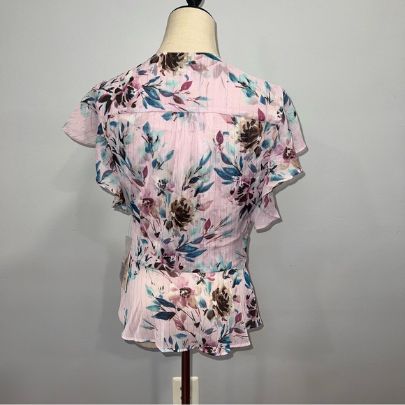 Nanette Nanette Lepore Floral Button Down Peplum Top In Sugar Purple Color- NWT - Picture 8 of 11